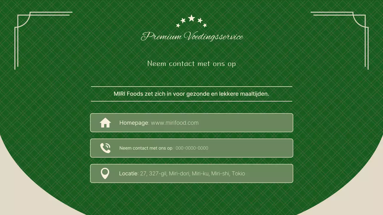 Een groen, chique catering pitchboek