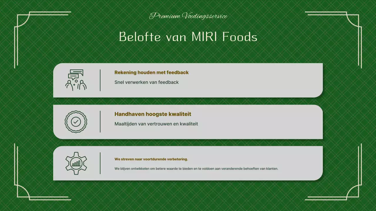 Een groen, chique catering pitchboek