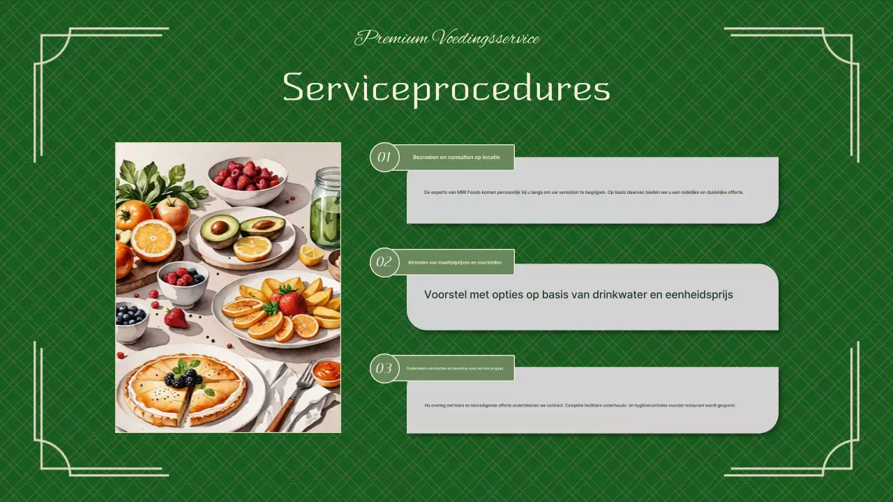 Een groen, chique catering pitchboek