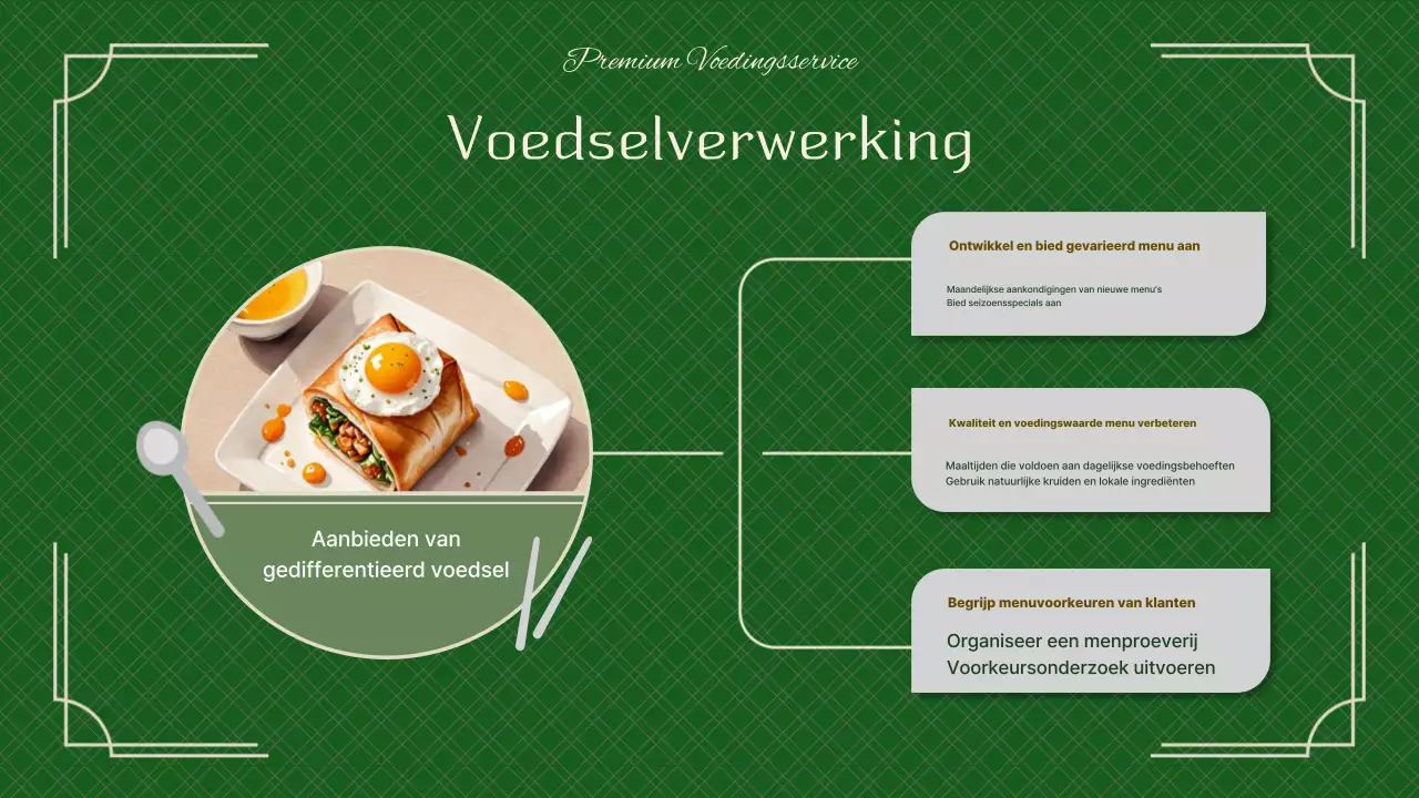 Een groen, chique catering pitchboek