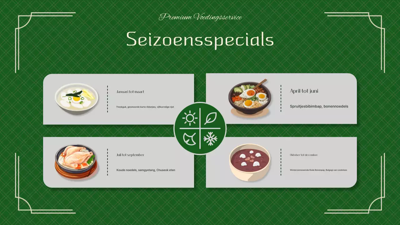 Een groen, chique catering pitchboek