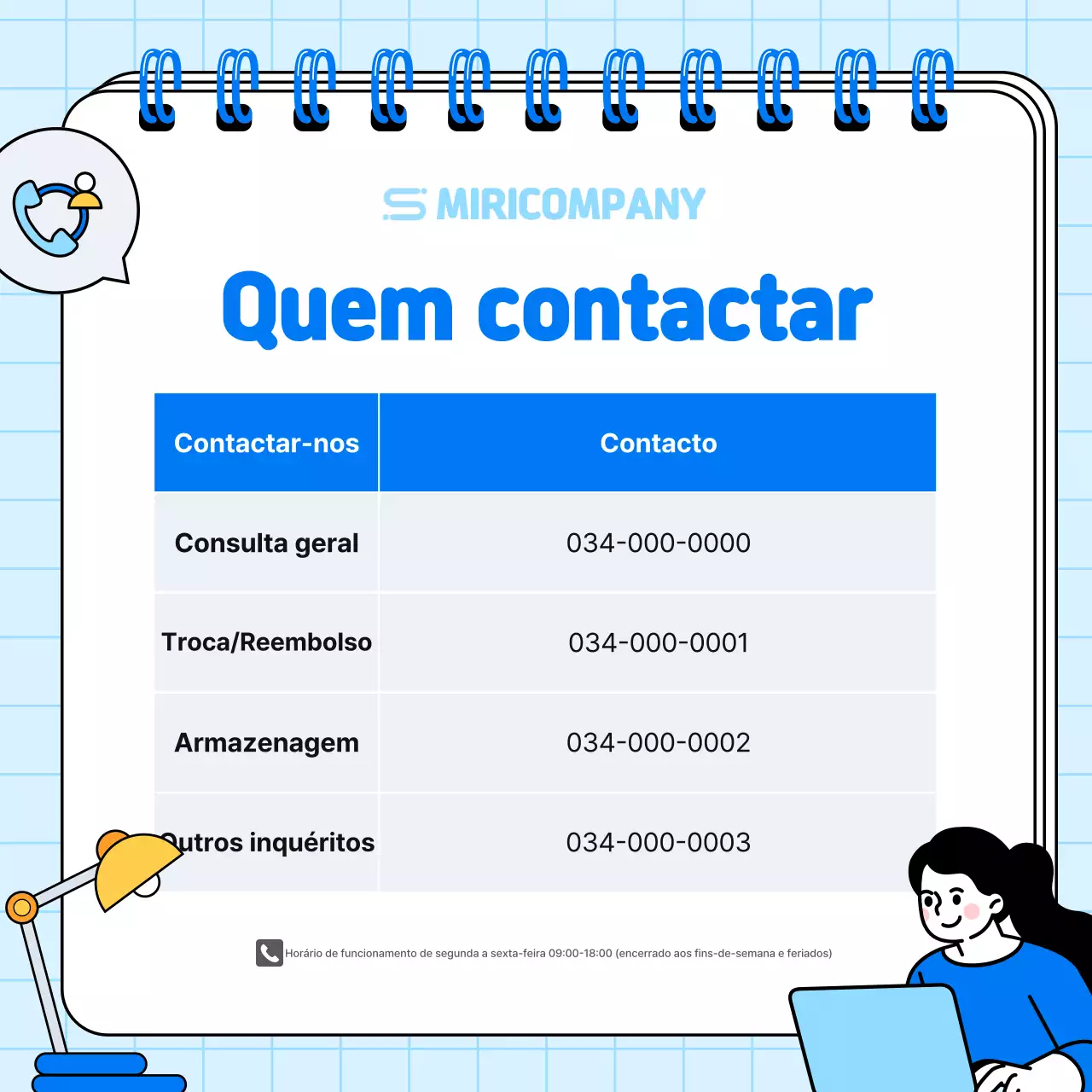 Instruções simples de consulta em azul claro