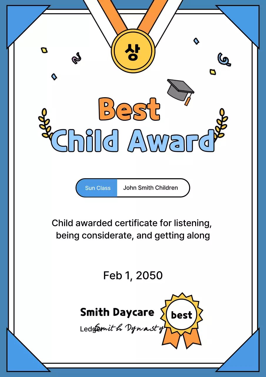 giấy khen đơn giản màu xanh giấy khen