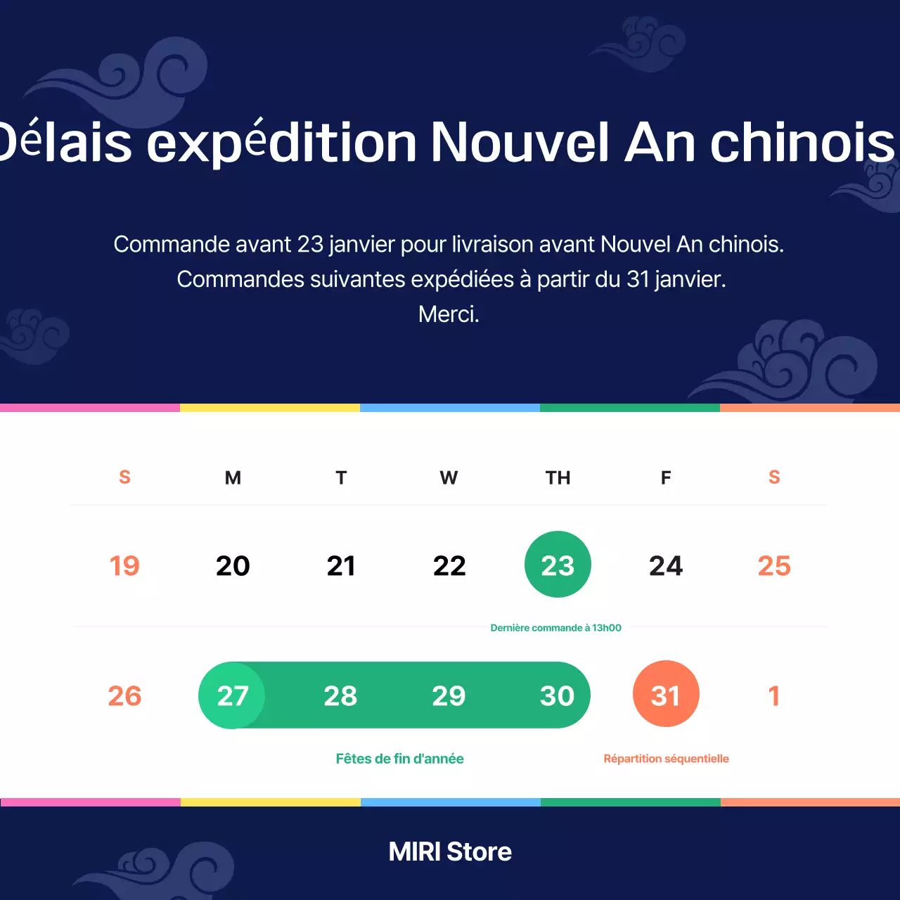 Avis de livraison du Nouvel An lunaire bleu marine et soigné