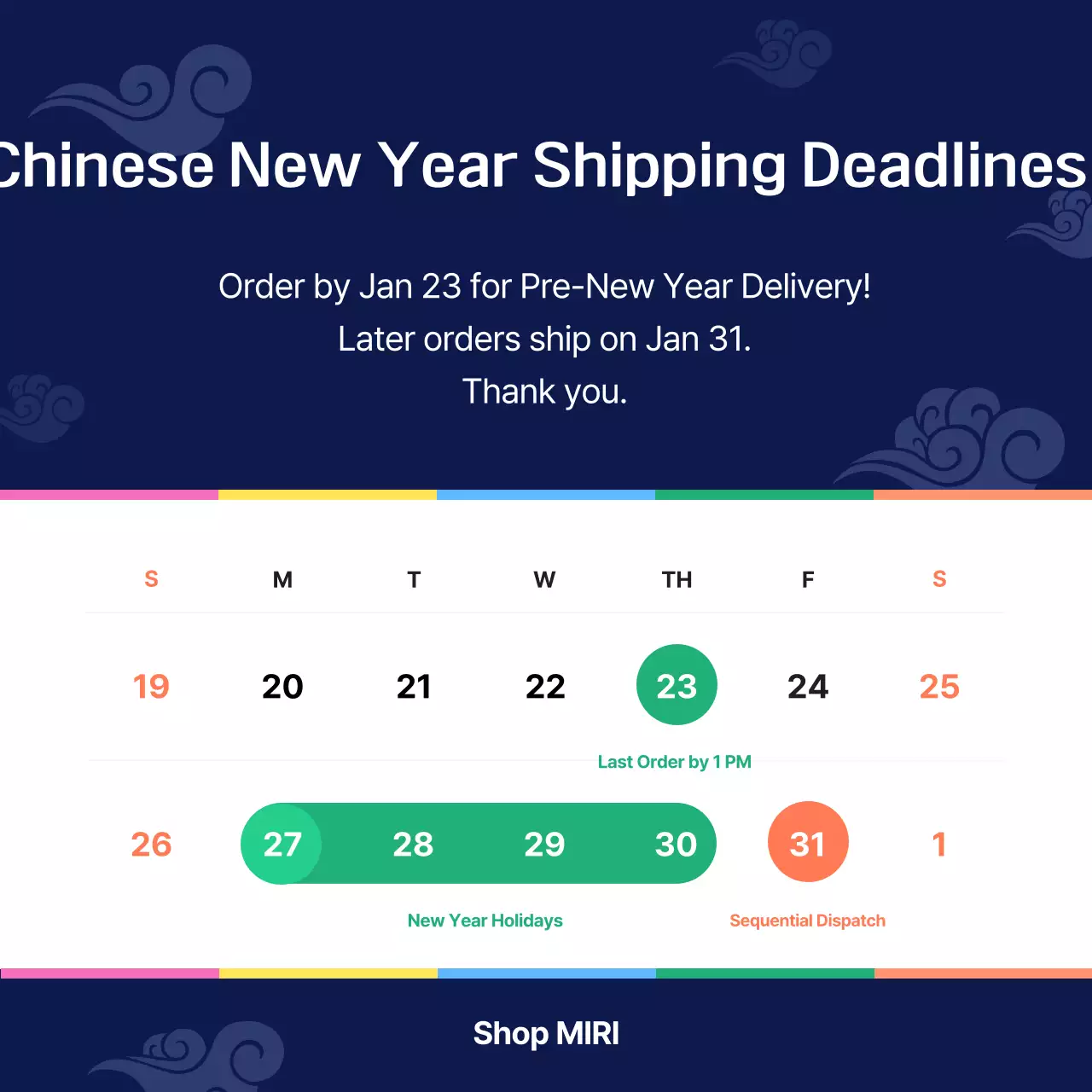 Aviso de entrega do Ano Novo Lunar azul-marinho