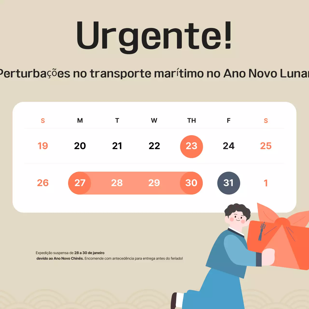 Aviso de entrega do Ano Novo Chinês Bege Simples