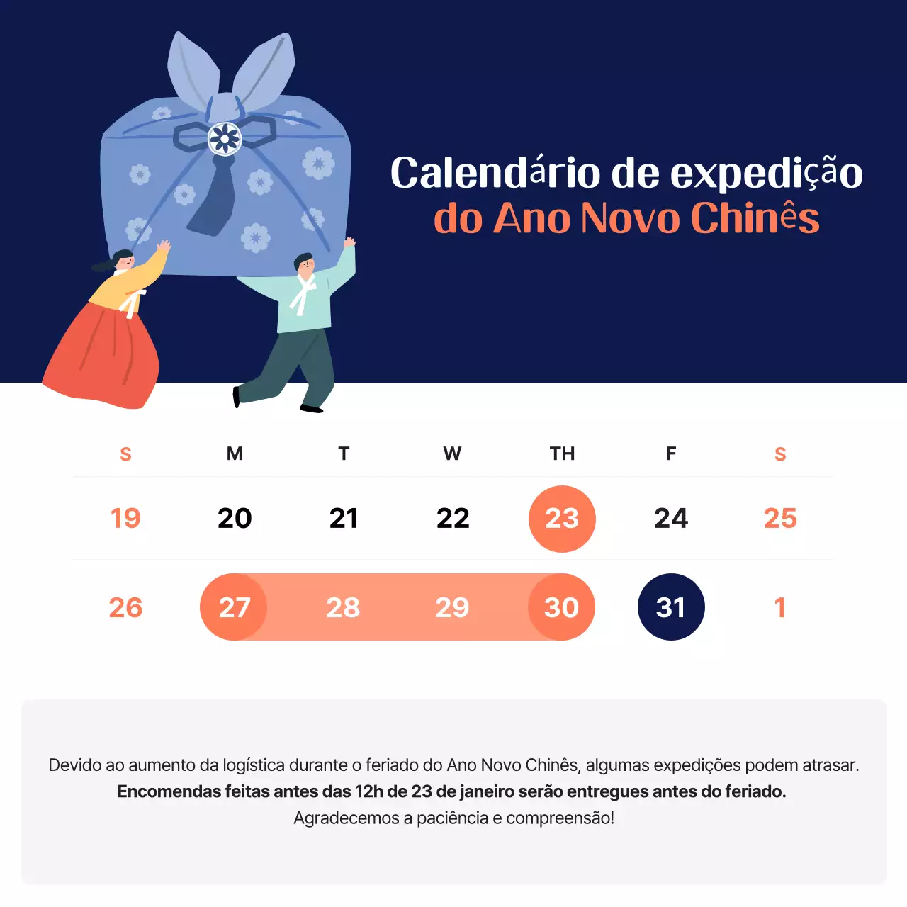 Calendário de entrega do Ano Novo Chinês Tradicional da Marinha