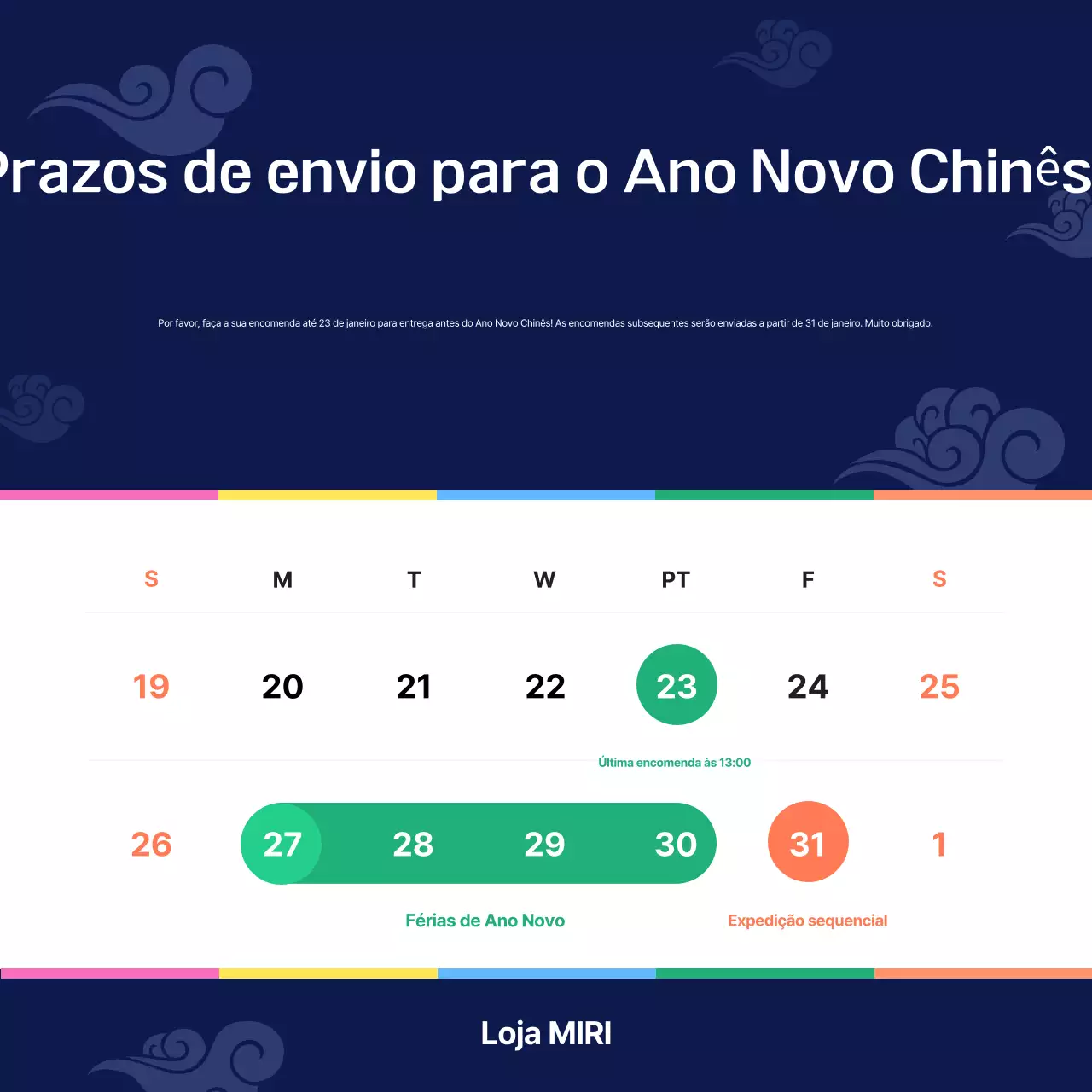 Aviso de entrega do Ano Novo Lunar azul-marinho