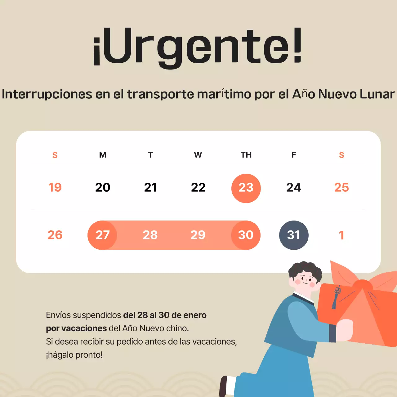 Beige Simple Chinese New Year Aviso de entrega