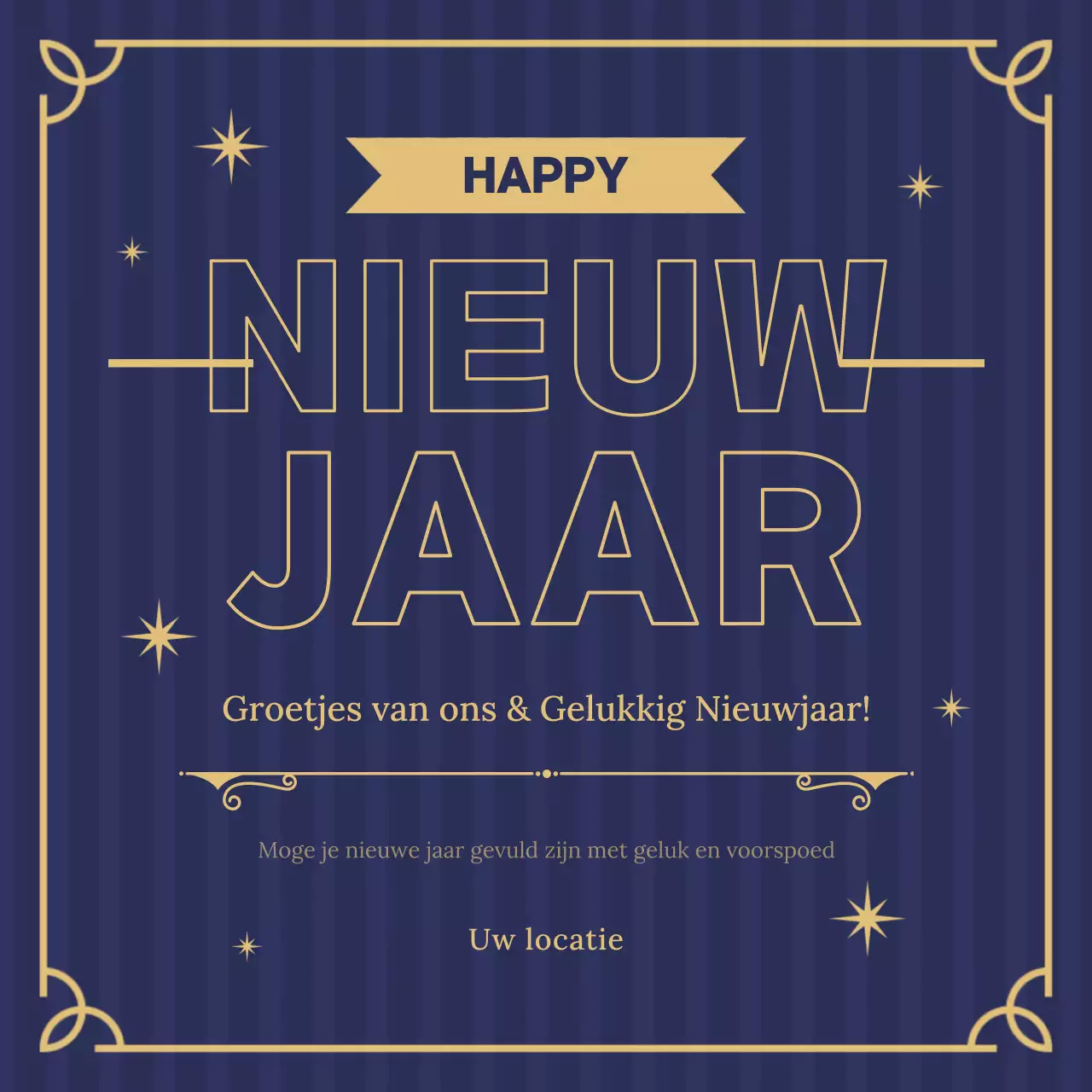 Blauw en goud elegante nieuwjaarskaart Instagram post