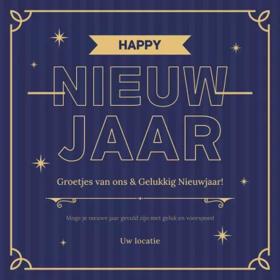 Blauw en goud elegante nieuwjaarskaart Instagram post