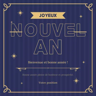 Carte de vœux élégante bleu et or pour le Nouvel An Instagram Post
