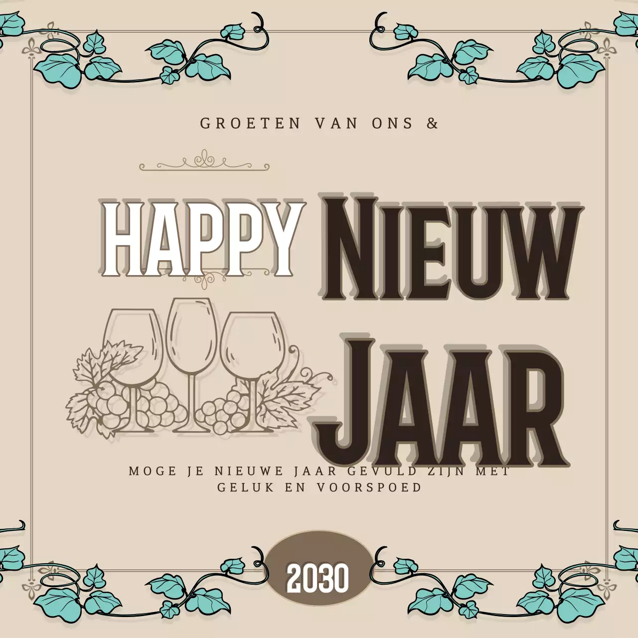 beige vintage nieuwjaarswenskaart