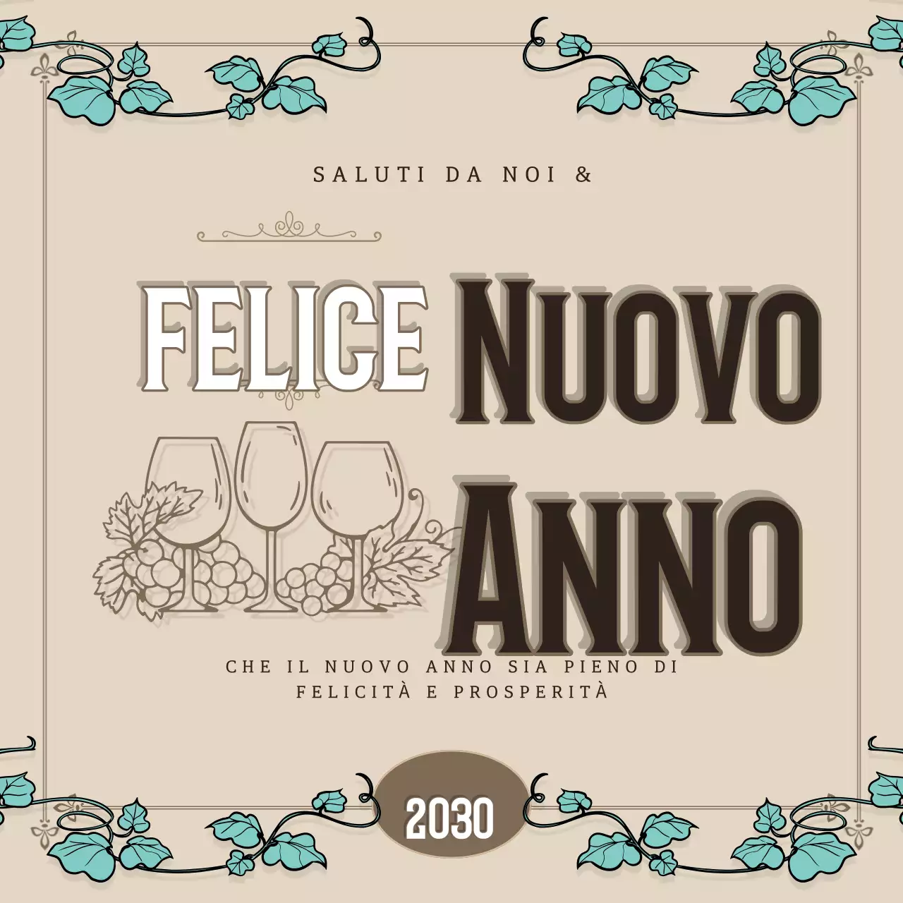 biglietto d'auguri per il nuovo anno vintage beige