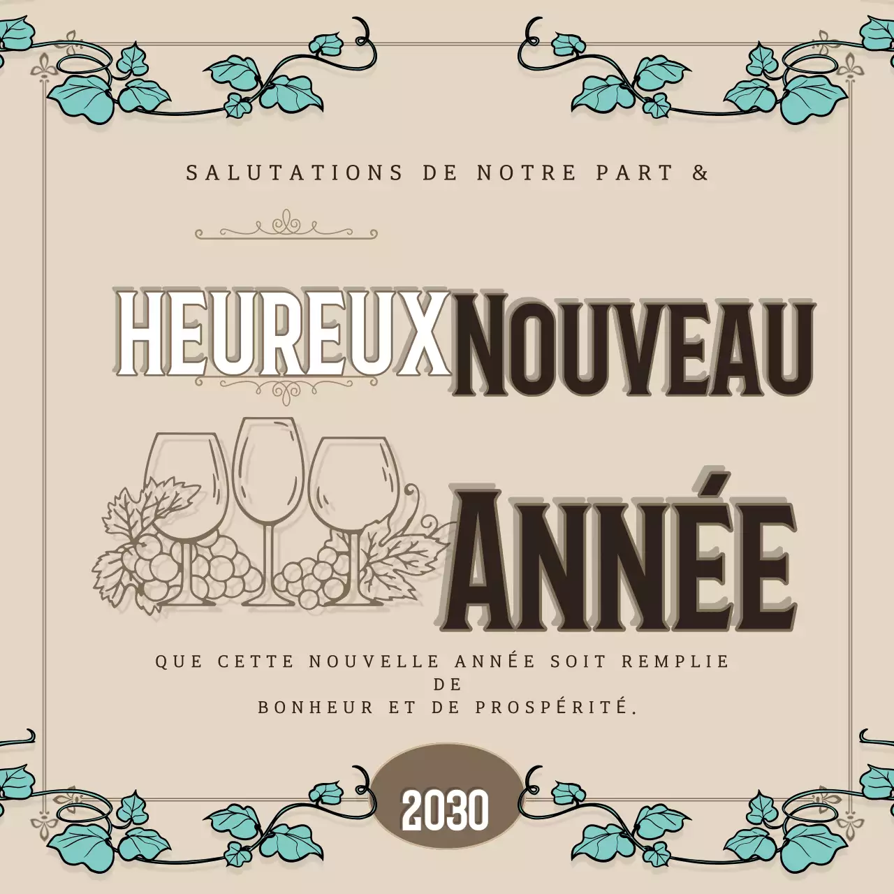 carte de voeux vintage beige pour le nouvel an