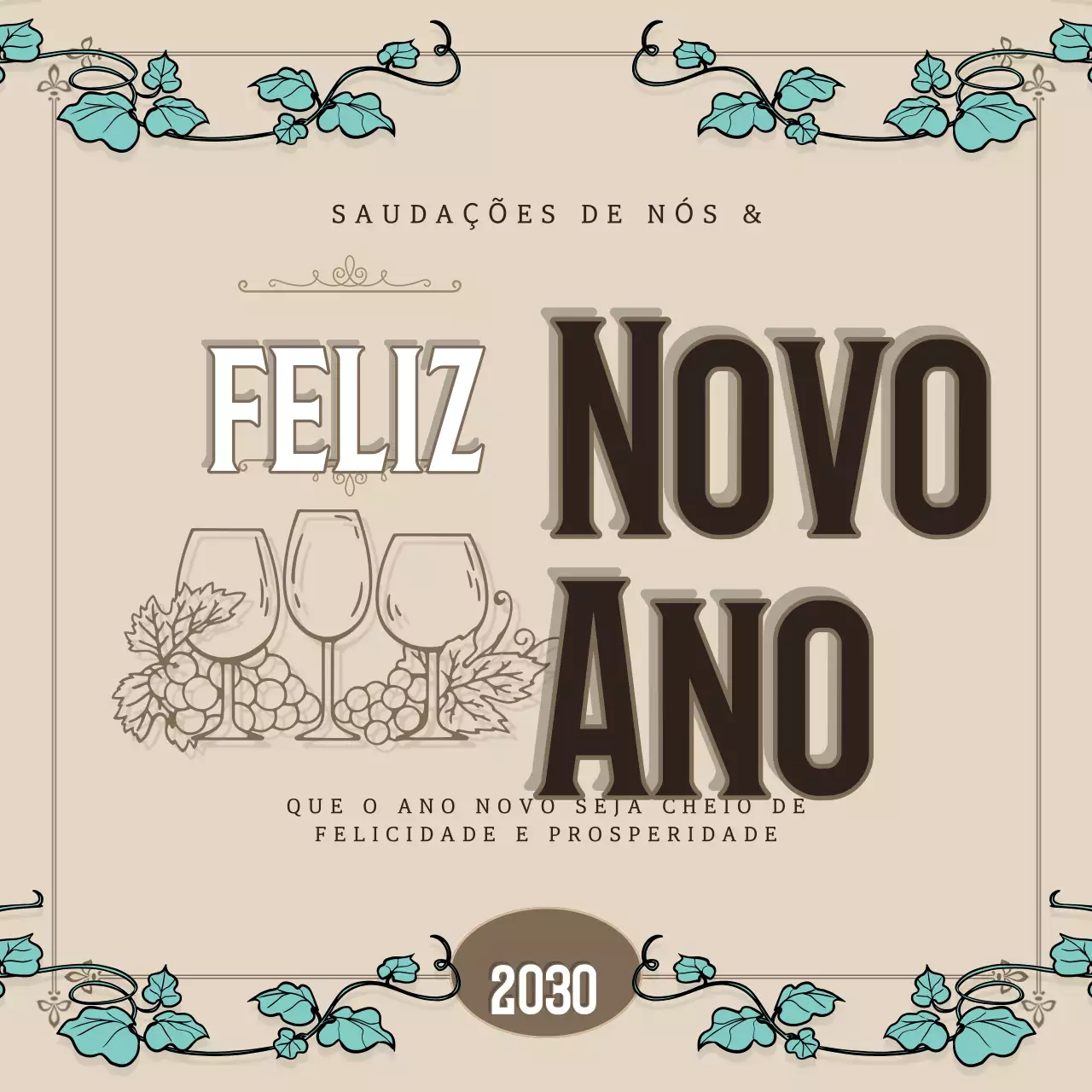 cartão de felicitações de ano novo vintage bege