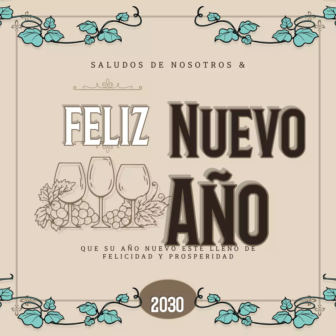 tarjeta de felicitación de año nuevo vintage beige