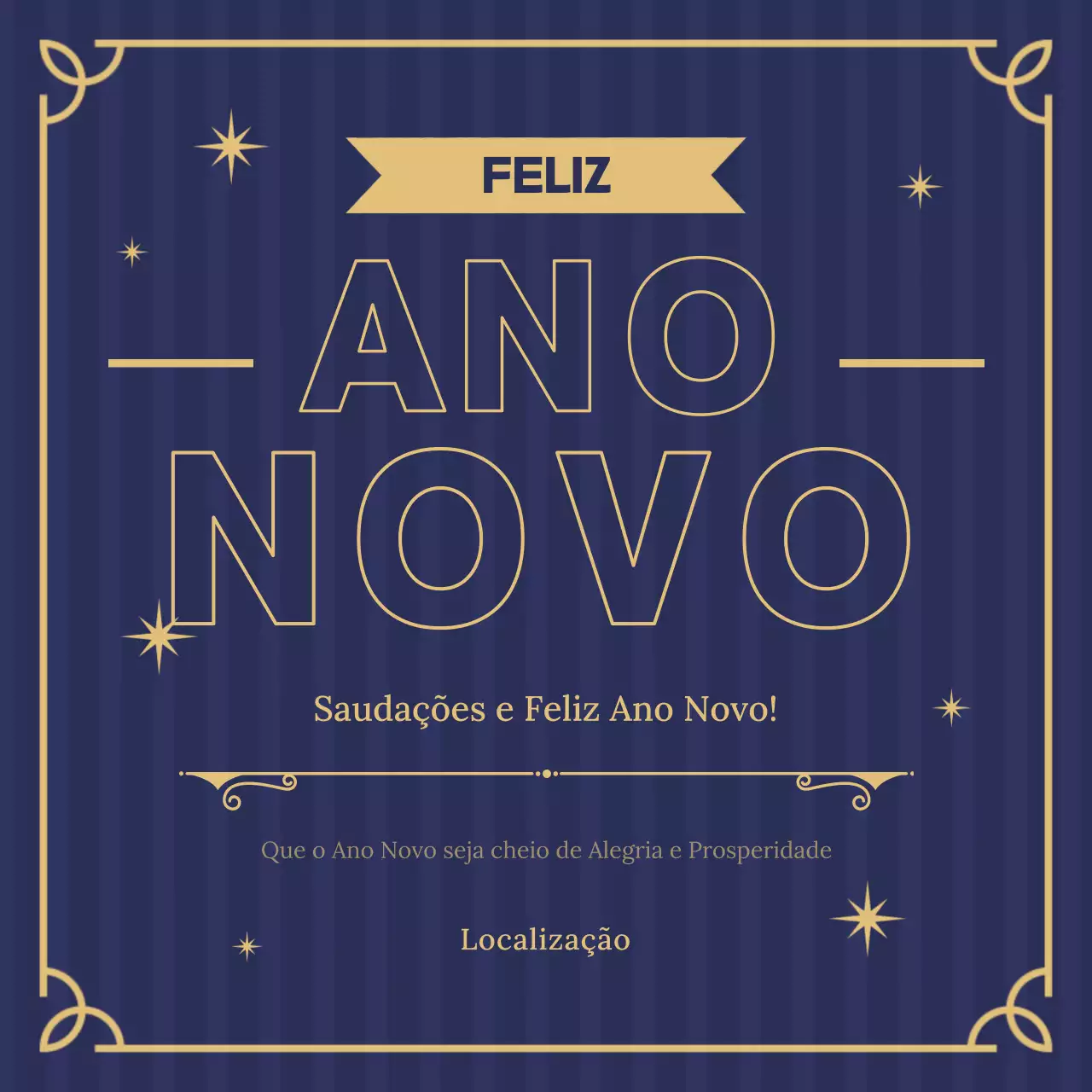 Cartão de felicitações de Ano Novo elegante azul e dourado Postagem no Instagram