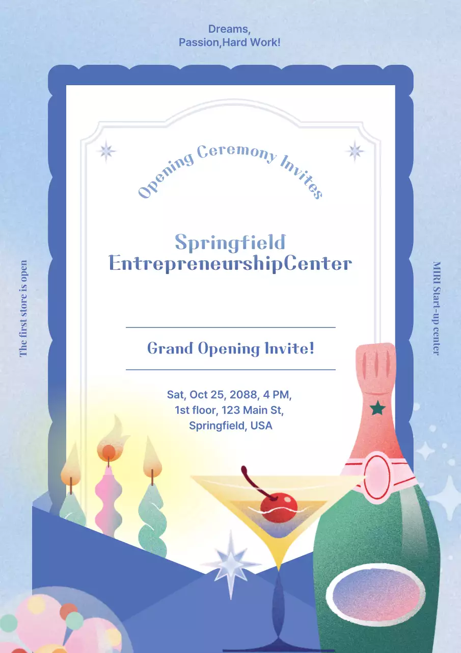 Thư mời lễ khai mạc hiện đại màu xanh da trời