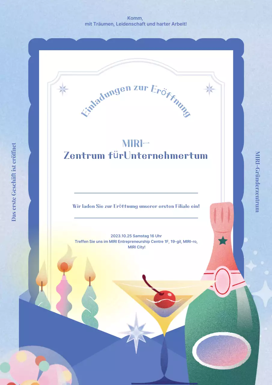 Hellblaue moderne Eröffnungseinladung