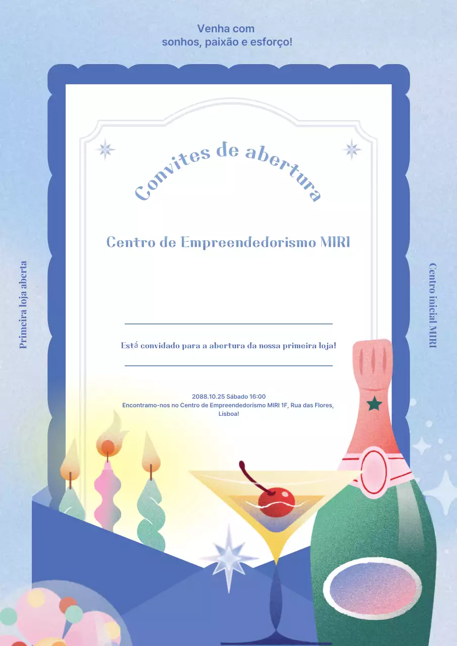 Convite de abertura moderno em azul claro