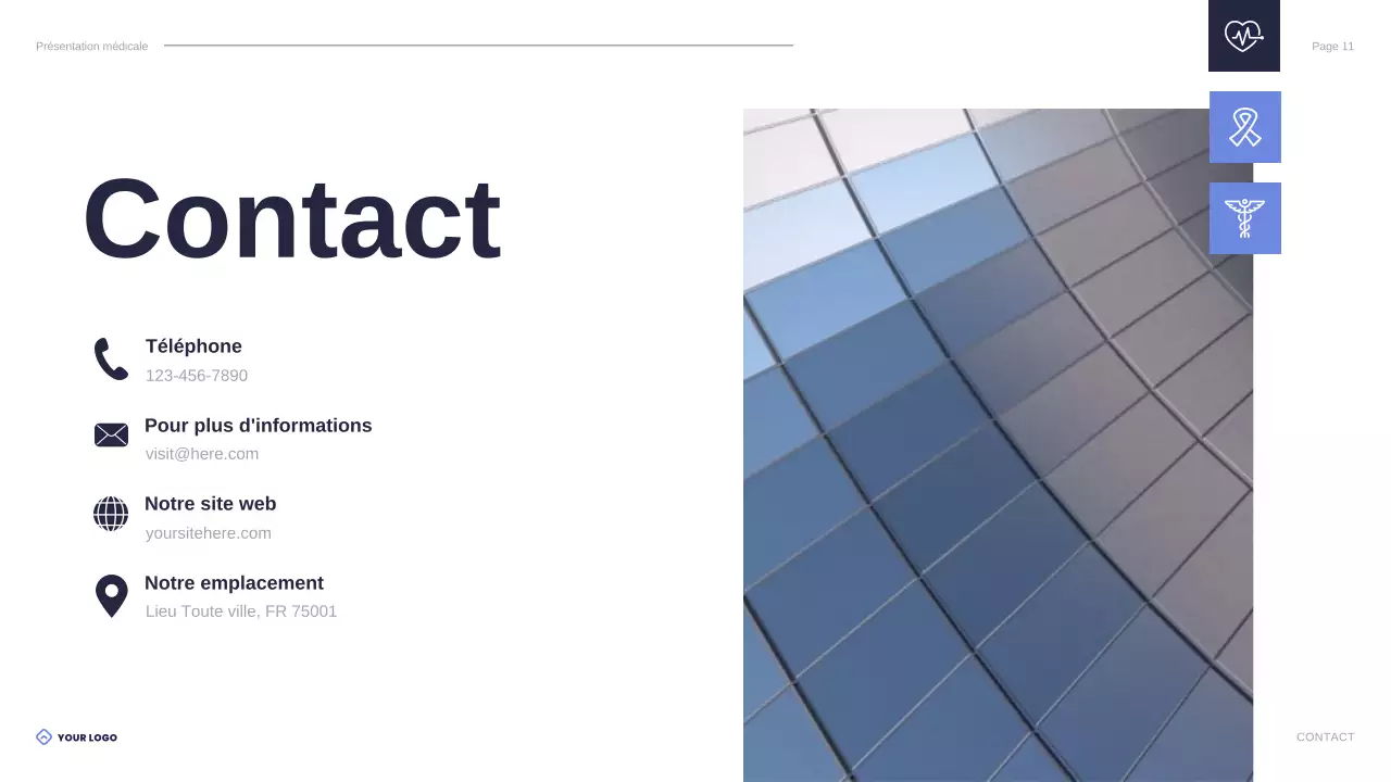 présentation des soins de santé modernes bleus