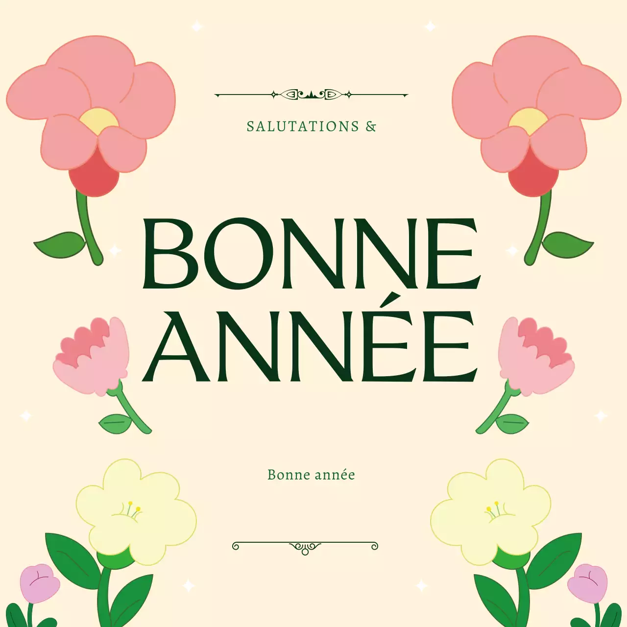 carte de vœux fleurie beige