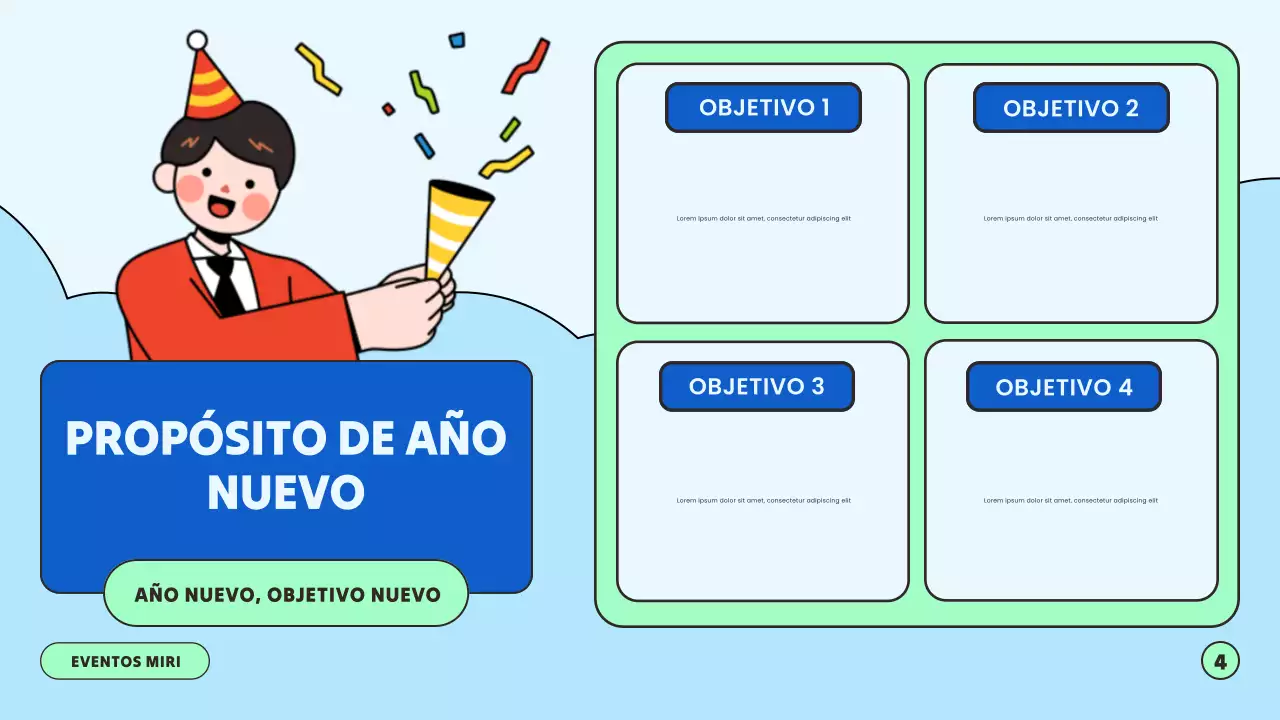 Presentación azul y verde de Año Nuevo