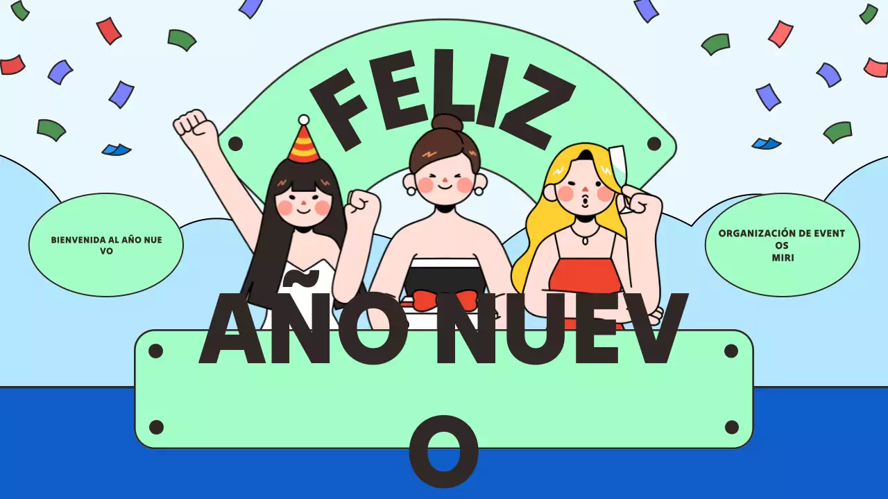 Presentación azul y verde de Año Nuevo