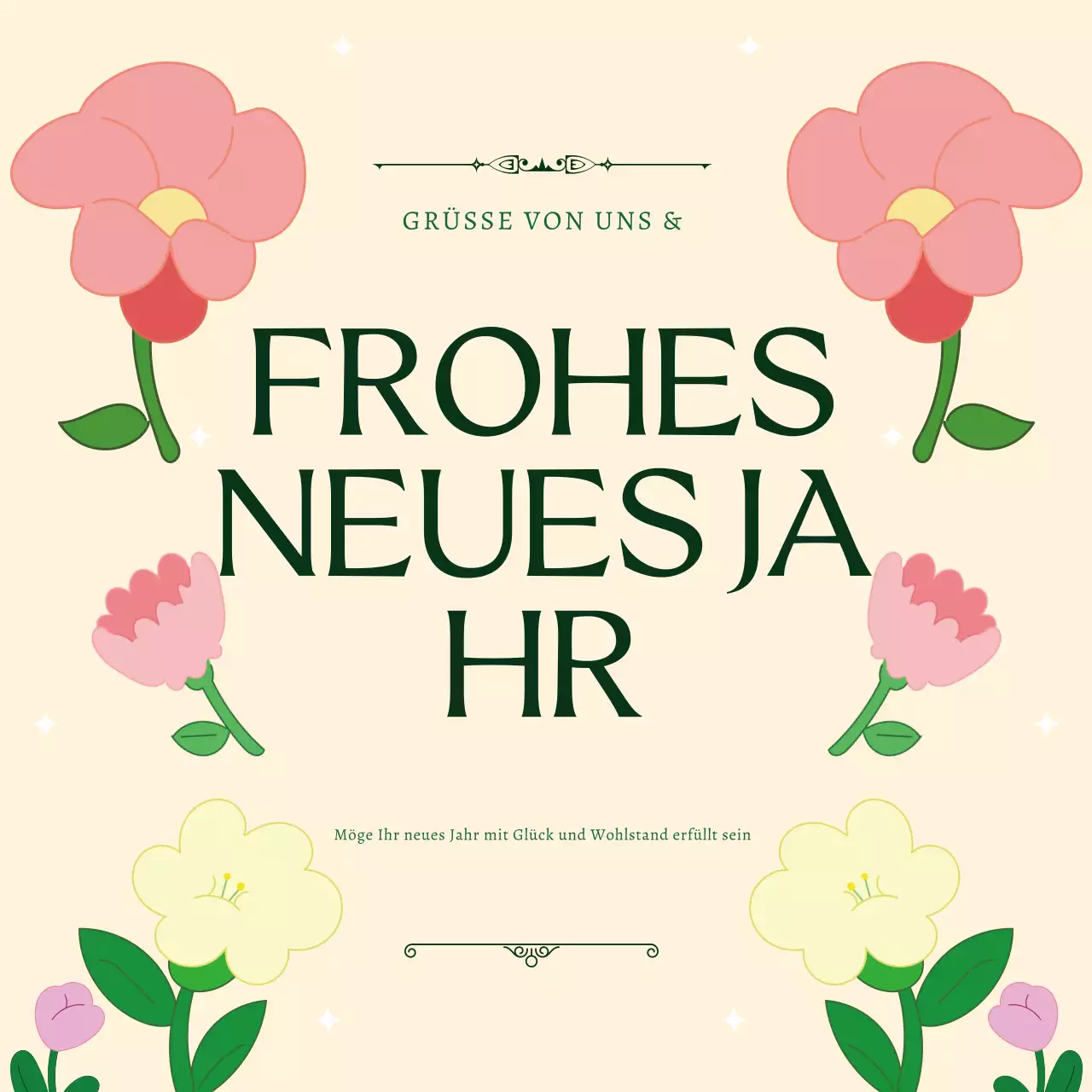 beige geblümte Neujahrskarte