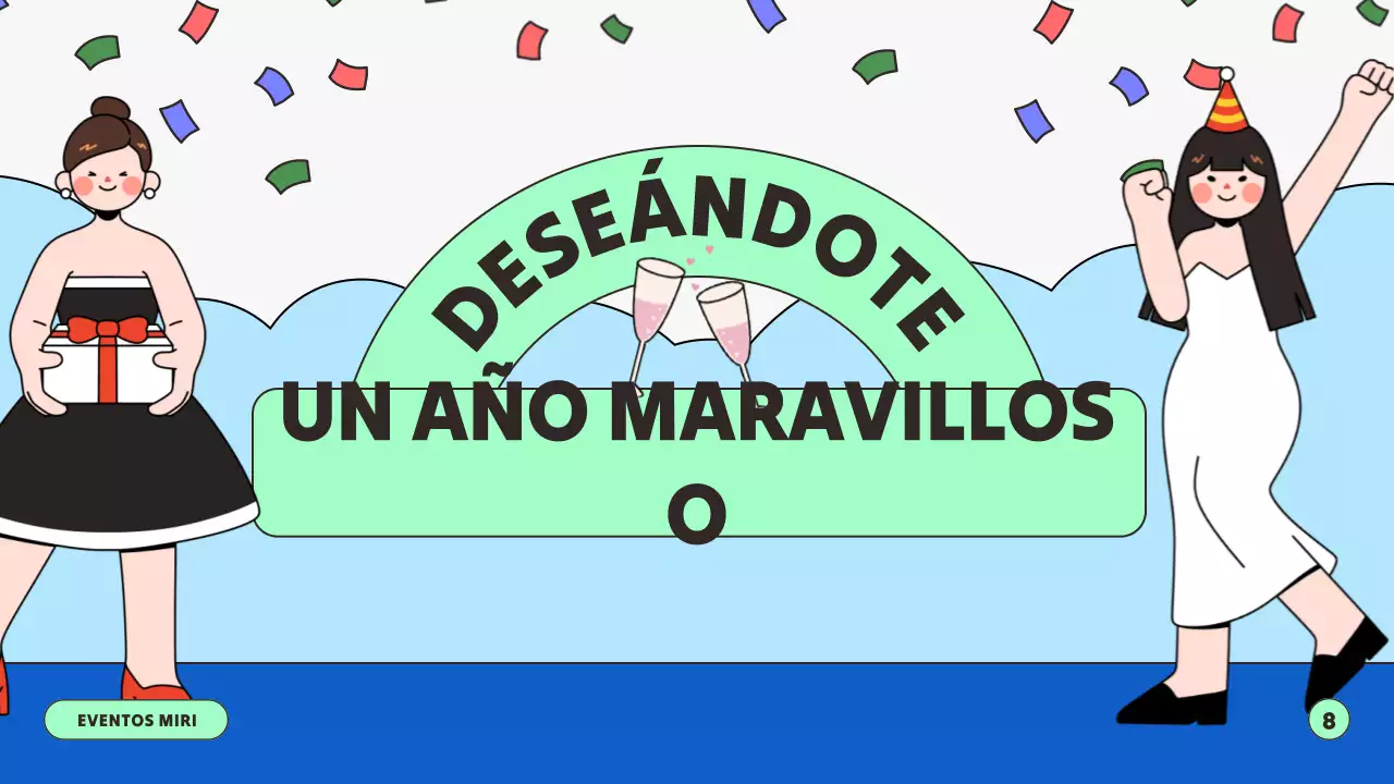 Presentación azul y verde de Año Nuevo