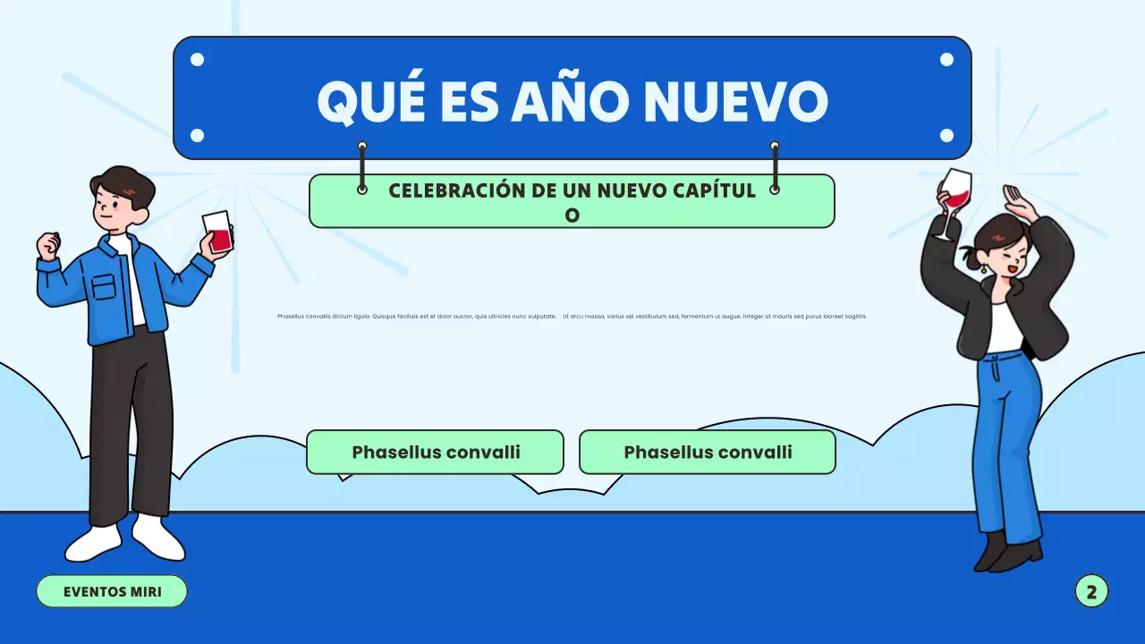 Presentación azul y verde de Año Nuevo