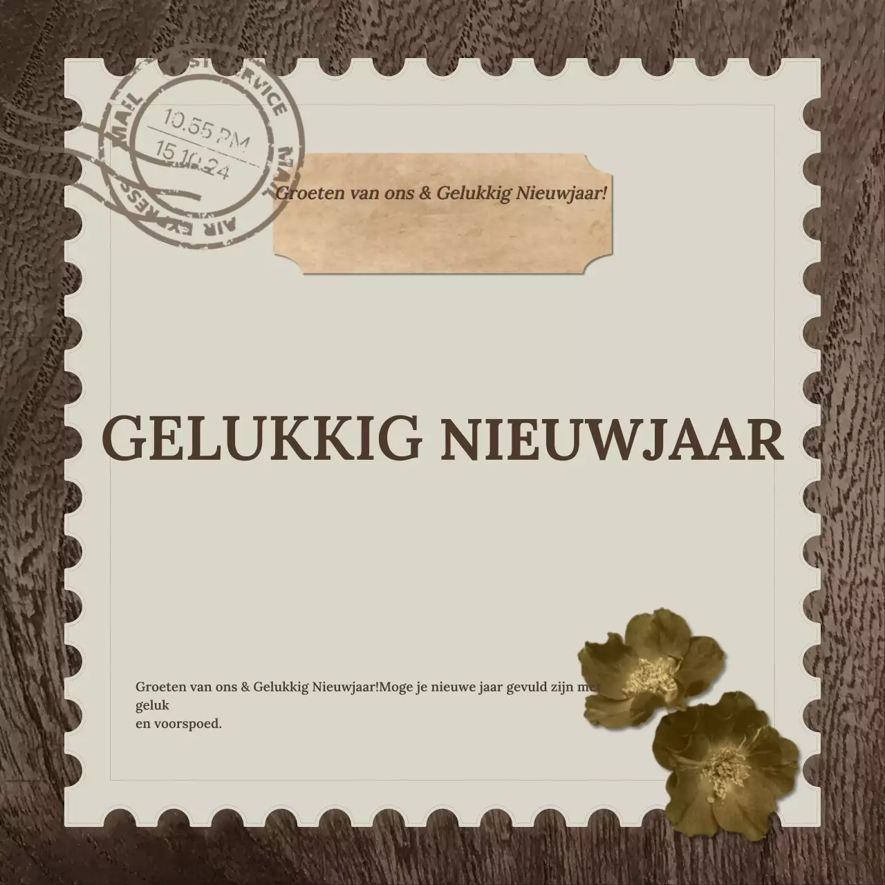 donkerbruin en groen vintage nieuwjaarspost