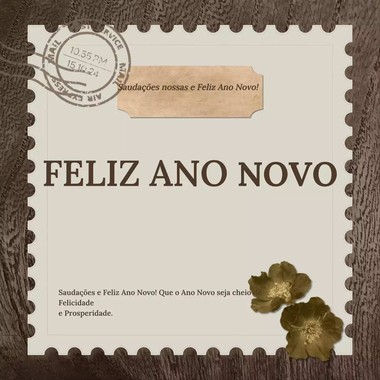 correio de felicitações de Ano Novo vintage castanho escuro e verde