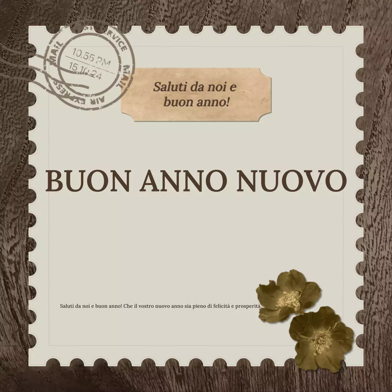 posta per gli auguri di Capodanno vintage in marrone scuro e verde