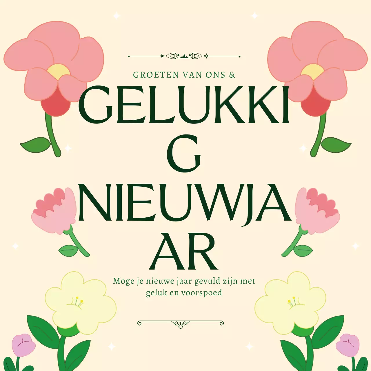 beige gebloemde nieuwjaarskaart