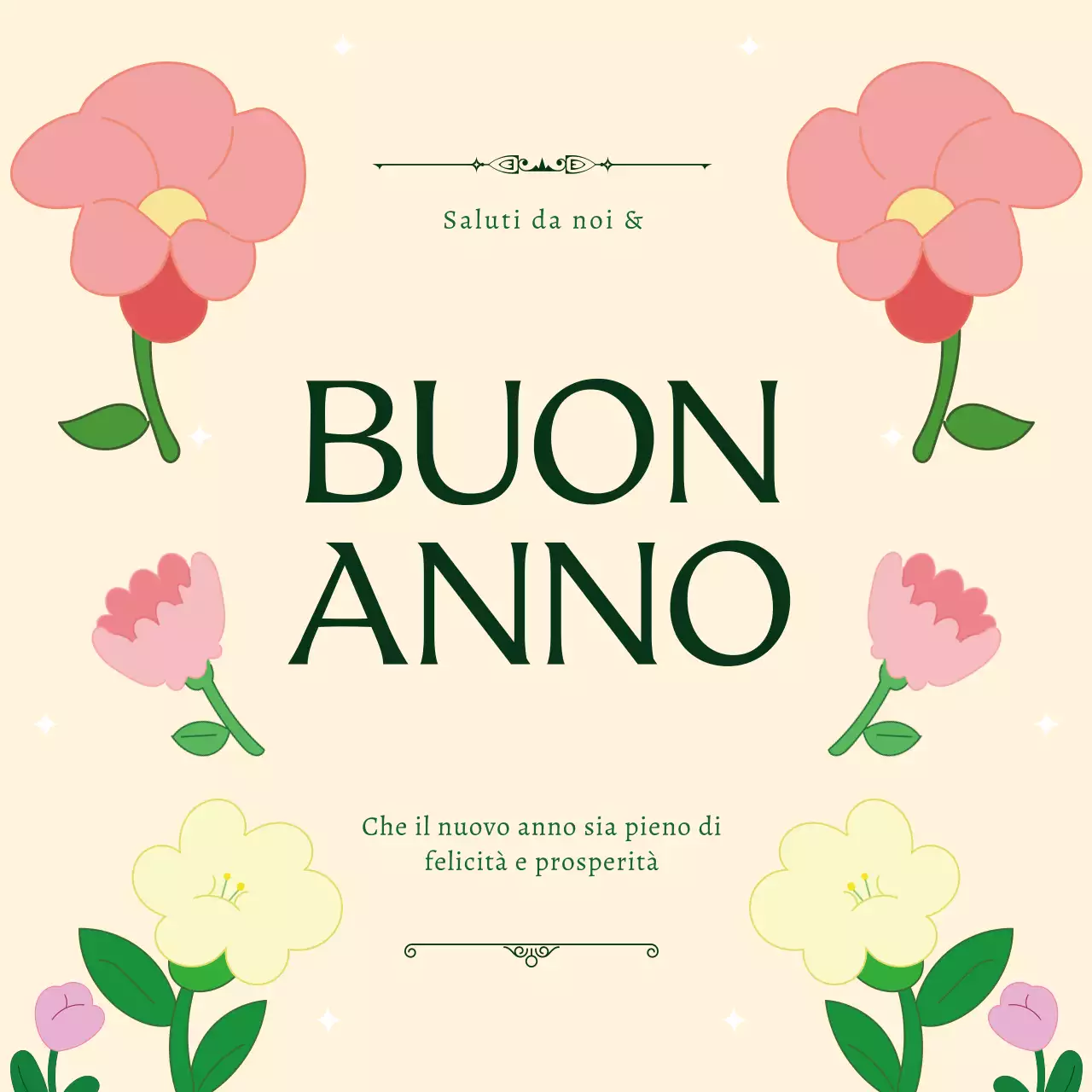 biglietto di capodanno floreale beige