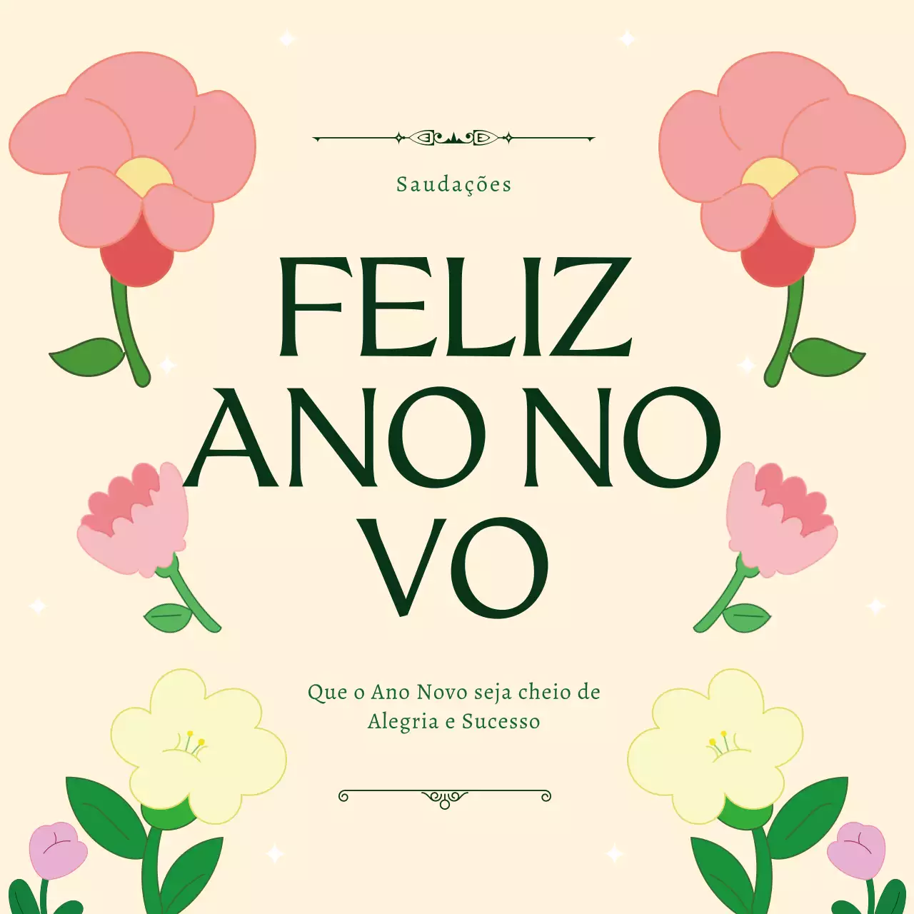 cartão de ano novo floral bege