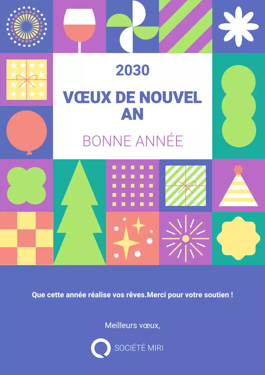 Affiche de vœux colorée de bonne année en style géométrique plat