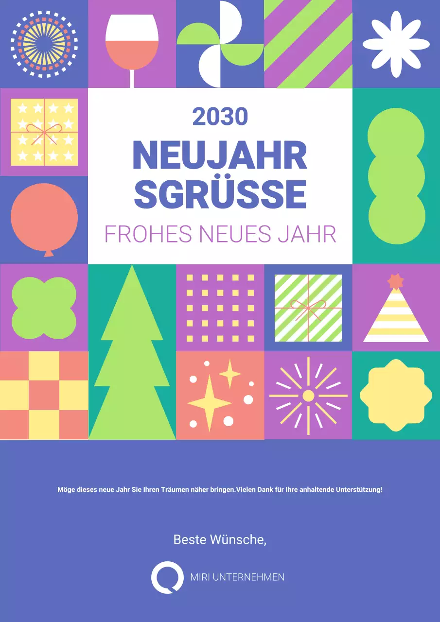 Bunte Frohes neues Jahr Grüße Poster in flachen geometrischen Stil