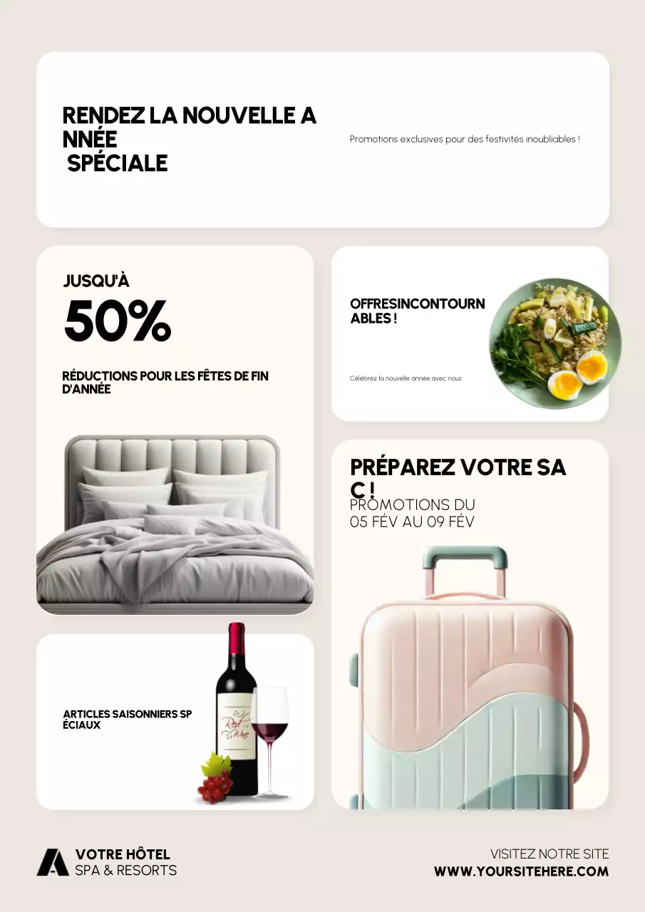 Affiche de promotion du Nouvel An pour les hôtels et les centres de villégiature dans le style scandinave Bento Grid Style