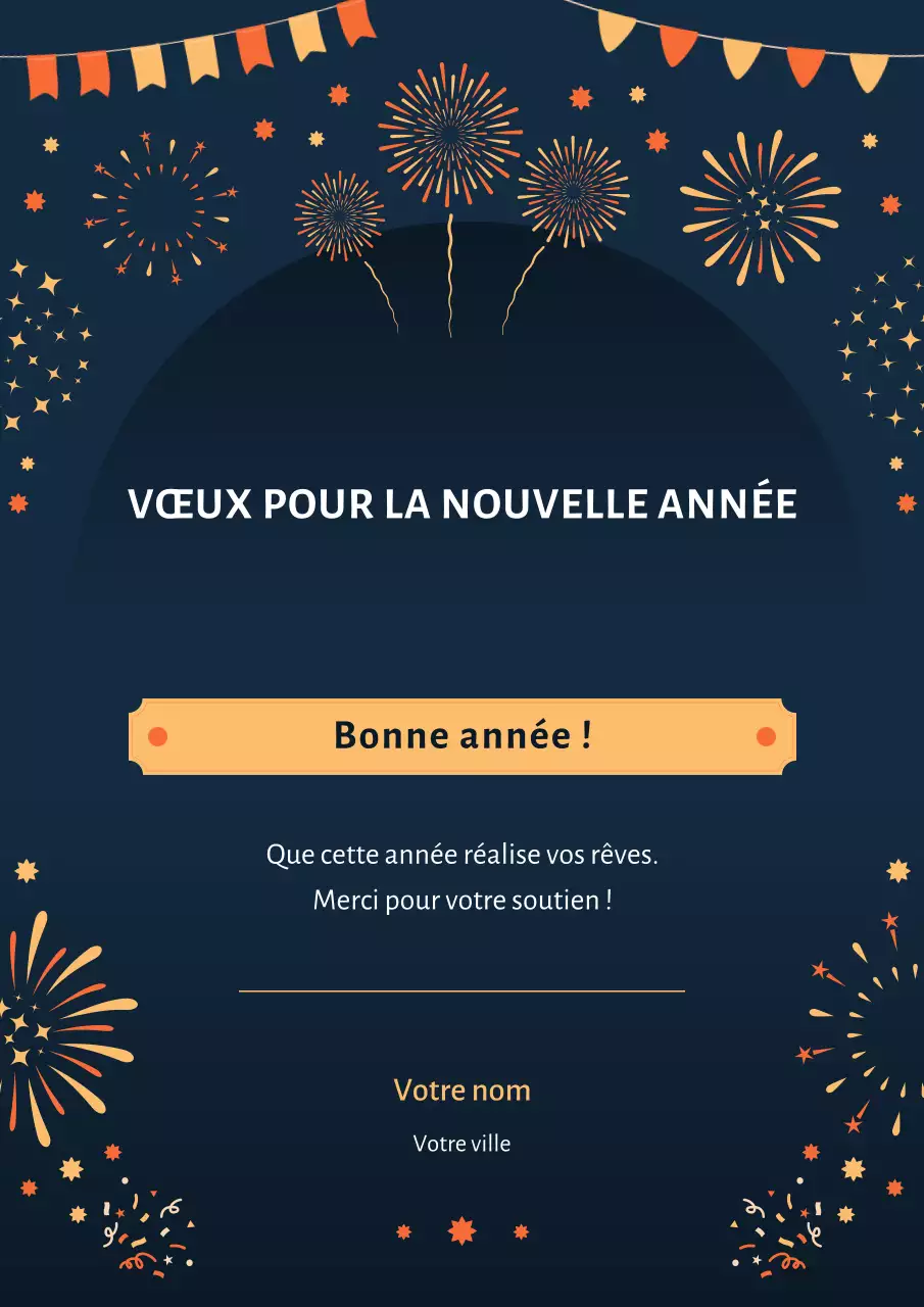 Voeux festifs du Nouvel An en bleu marine et jaune