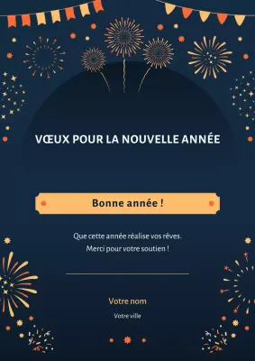 Voeux festifs du Nouvel An en bleu marine et jaune