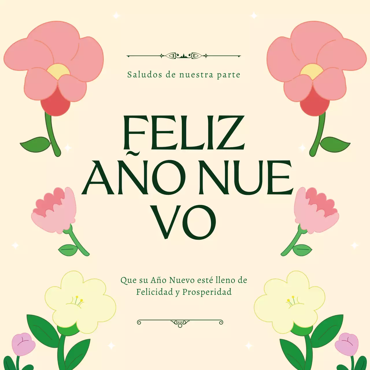 tarjeta de año nuevo floral beige