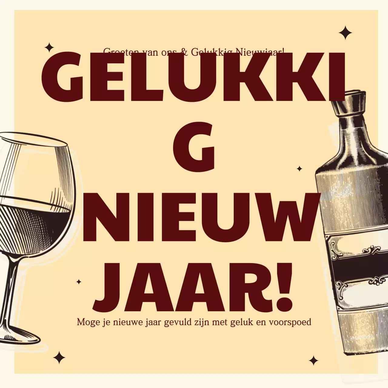 beige vintage nieuwjaarskaart