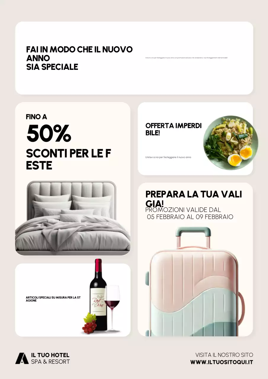 Poster promozionale di Capodanno per hotel e resort in stile scandinavo Bento Grid