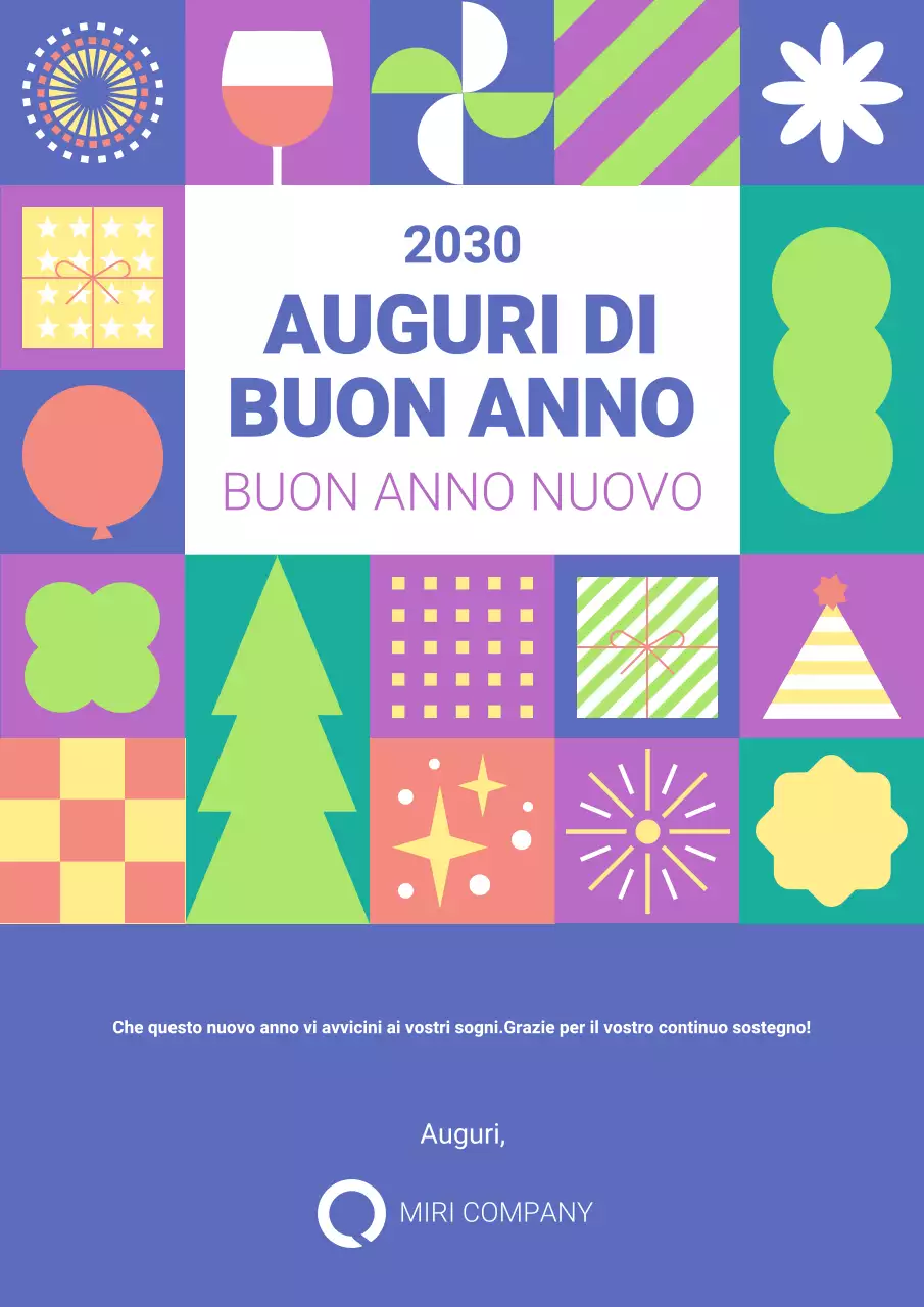 Poster colorato di auguri di Buon Anno in stile geometrico piatto