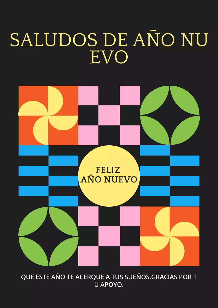 Colorido póster de felicitación de Año Nuevo