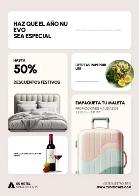Cartel de promoción de Año Nuevo para hoteles y complejos turísticos en estilo cuadriculado Bento escandinavo