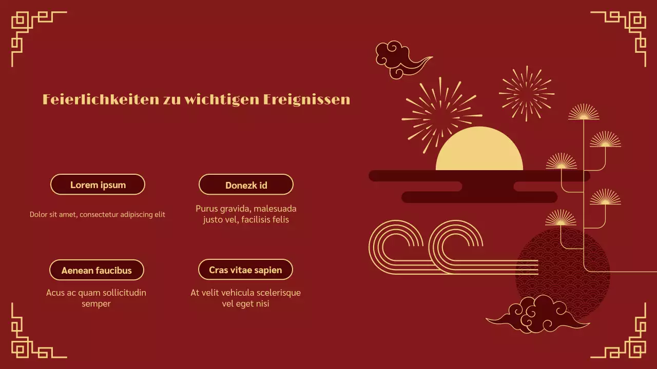 rot-goldene traditionelle Präsentation zum Mondneujahrsfest